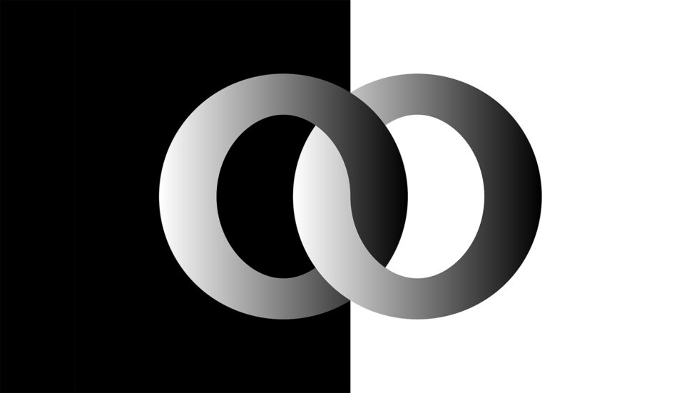 Two links representing two programs linked together by an API.