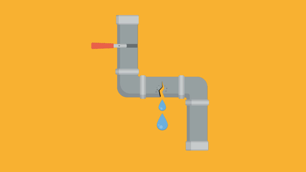 Revenue leakage represented by an illustration of a leaking pipe.