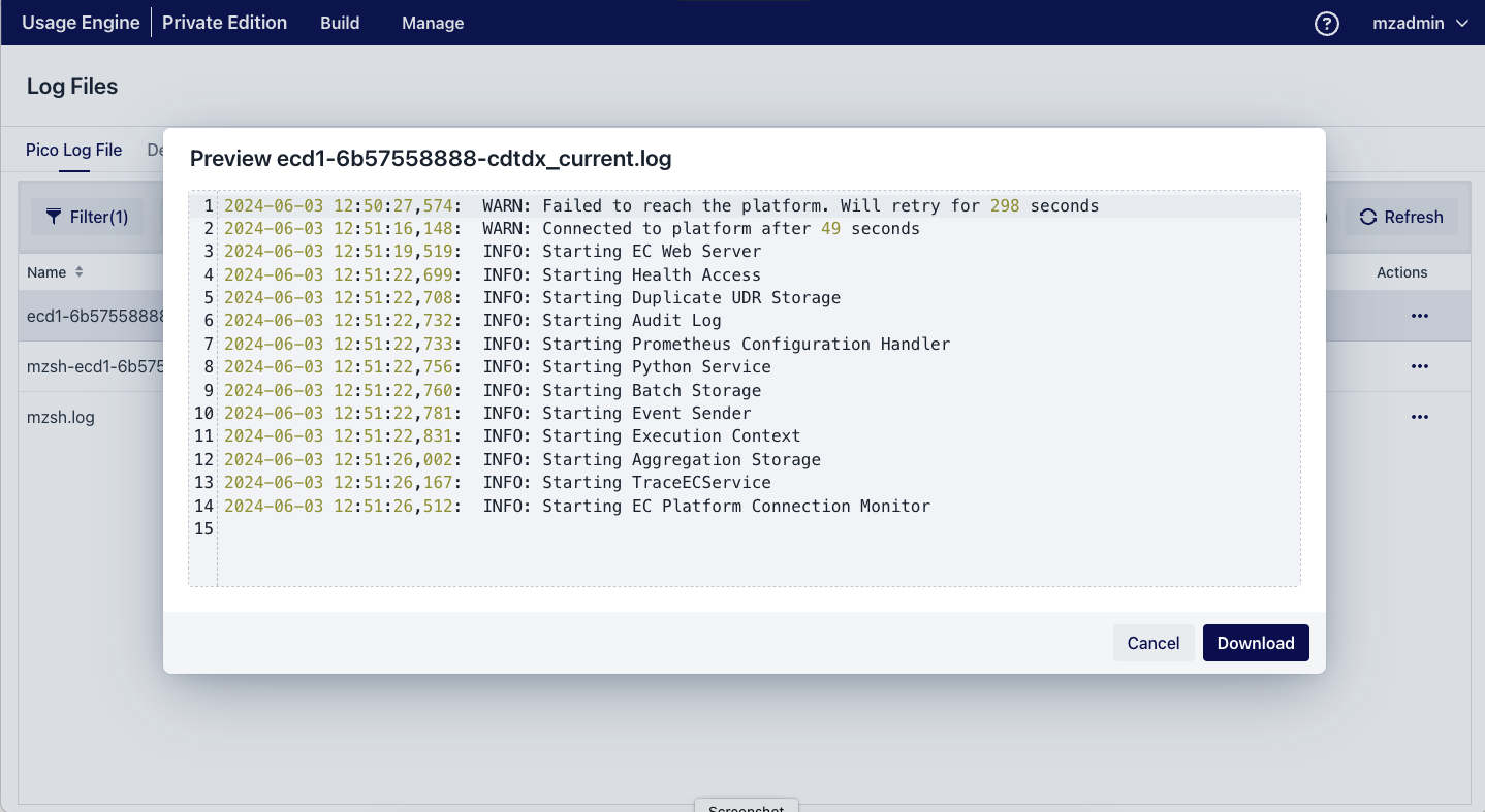 GUI access to debug logs and Pico logs