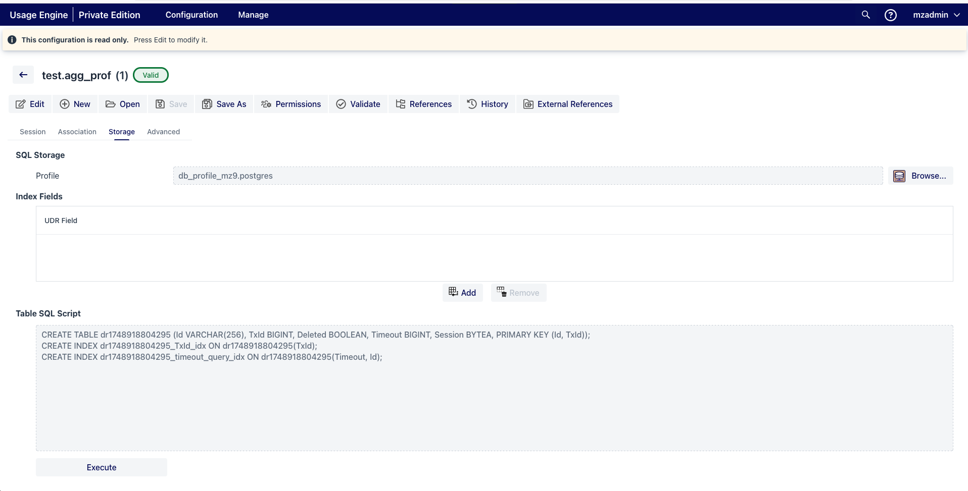Direct creation of database tables